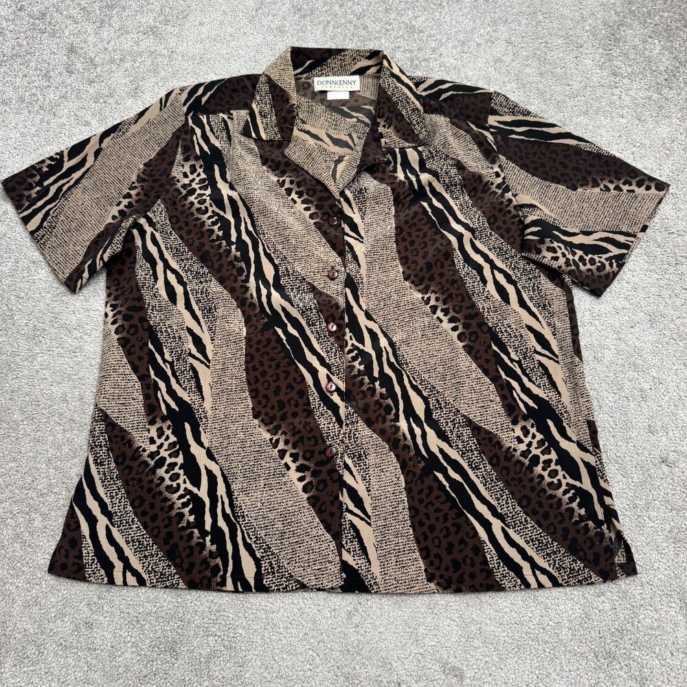Vintage 90s Donnkenny Classics Animal Print Blouse Womens Large Padded Top Boho